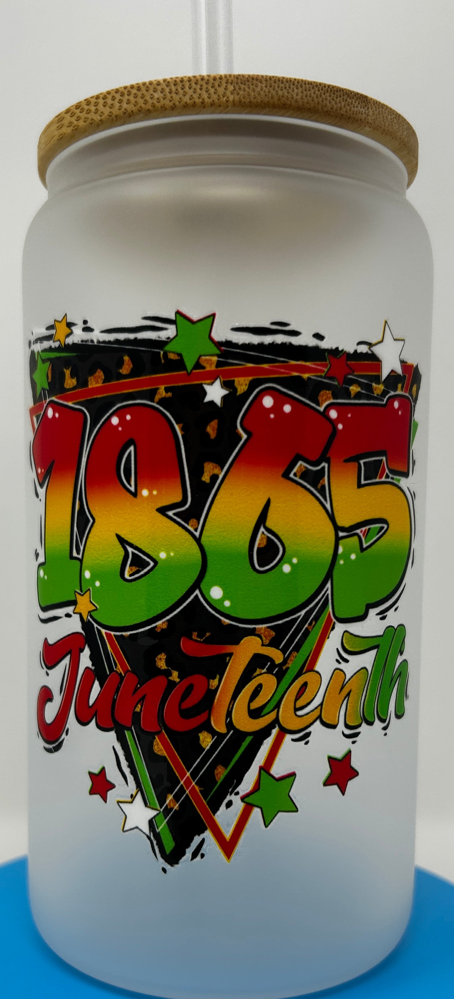 "1865 Juneteenth"  Sublimated Frosted Glass with Bamboo Lid