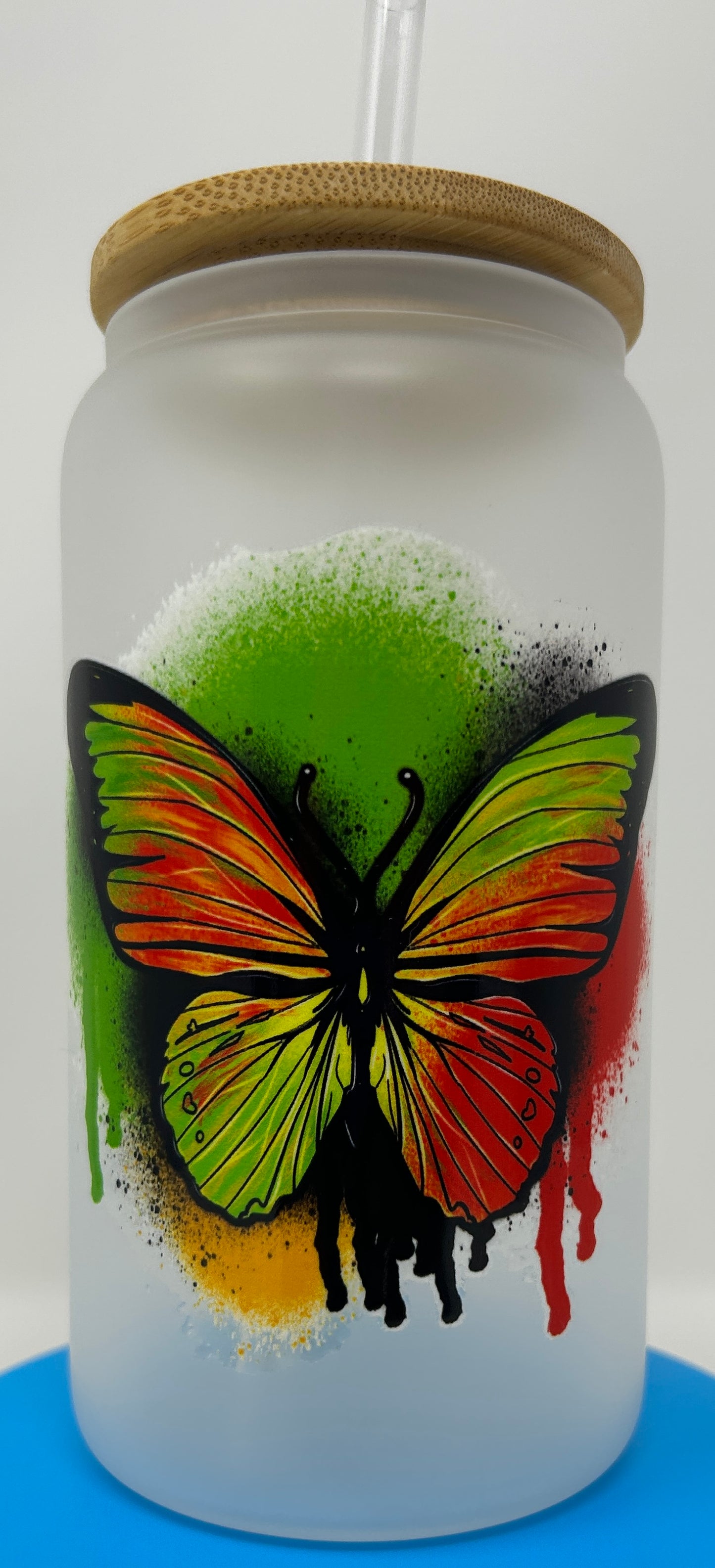 "Juneteenth Butterfly" Sublimated Frosted Glass with Bamboo Lid