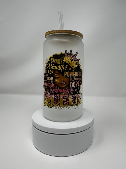 "Queen" Frosted Glass with Bamboo Lid