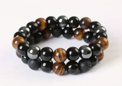 Obsidian, Hematite & Tiger’s Eye Bracelet