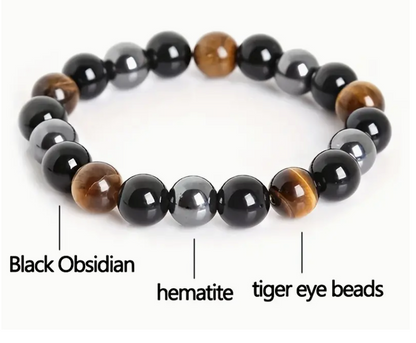 Obsidian, Hematite & Tiger’s Eye Bracelet