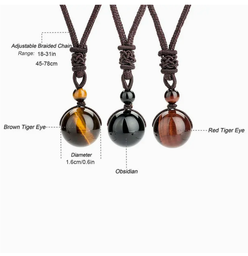 Serenity Stone: Adjustable Tiger's Eye Blessing Pendant Necklace