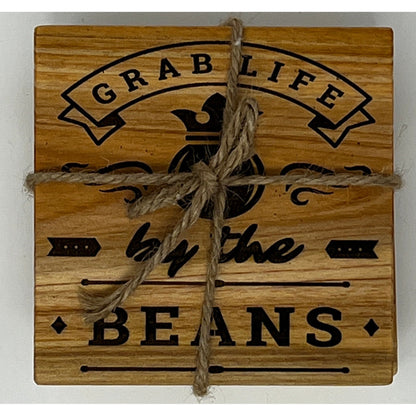 Grab Life By The Beans Wood Coaster Set