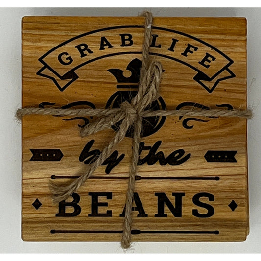 Grab Life By The Beans Wood Coaster Set