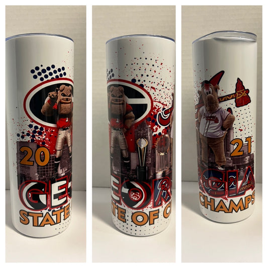 State of Champs 20 oz. Sublimated Skinny Tumbler (Atlanta Braves / Georgia Bulldogs)