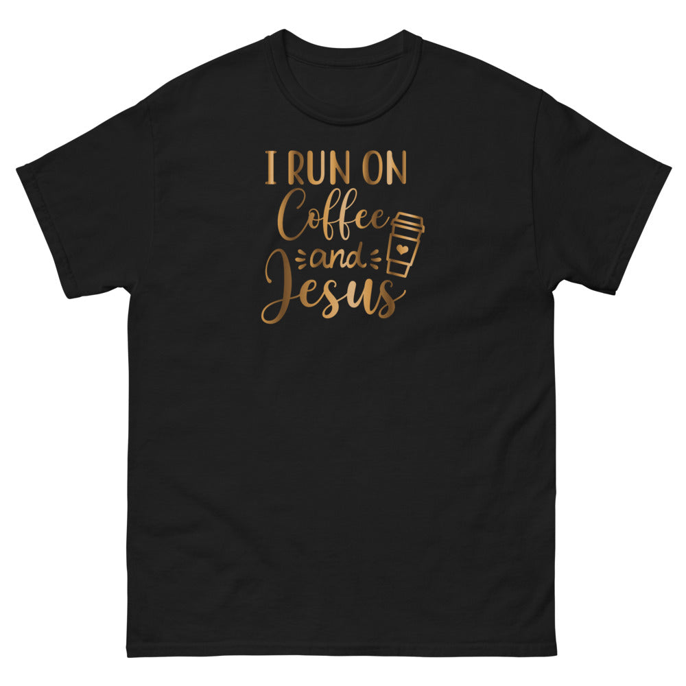 I Run On Coffee and Jesus Christian T-shirt